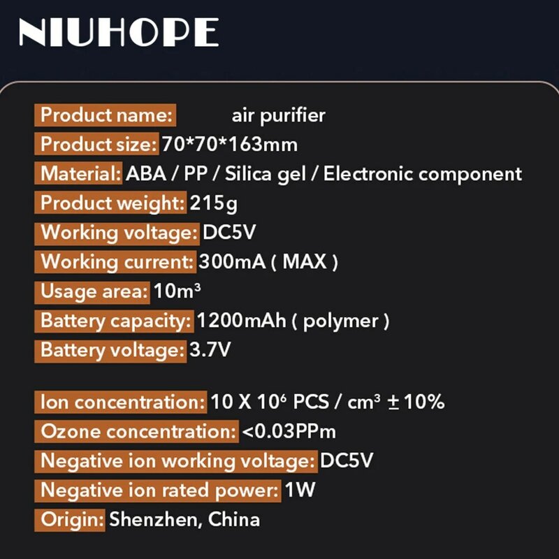 NIUHOPE – purificateur d'air pour voiture, chargement sans fil, Ion négatif en plus du formaldéhyde, brume et odeur, nettoyeur de barre d'oxygène