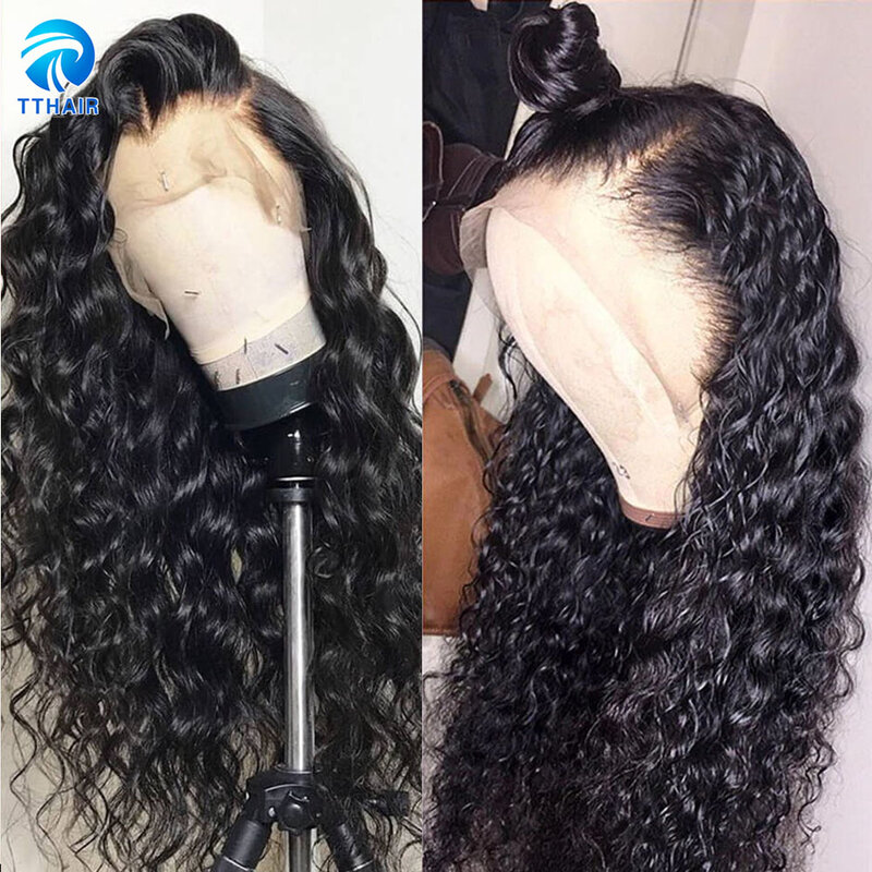 Perruque Deep Wave Lace Front Wig Remy Naturelle Indienne, Cheveux Humains, 4x 4, 13x 4, Pre-Plucked, 150 de Densité, pour Femme