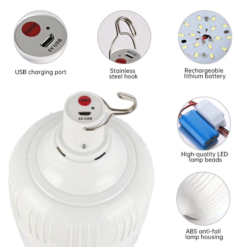 Ampoule LED Portable, 5 Options d'éclairage d'urgence, lumière vive et Portable alimentée par batterie pour la véranda Gard