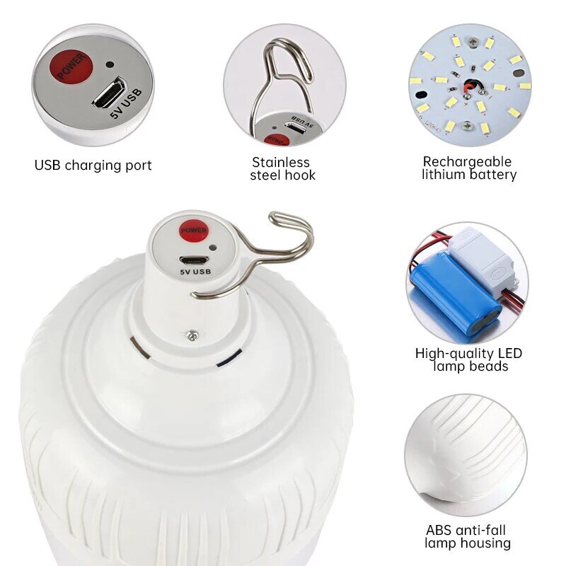 Portabel LED Malam Light Bulb Dimmable Lampu Emergency 5 Pilihan Pencahayaan Portabel Bertenaga Baterai Lampu Terang untuk Gard Teras