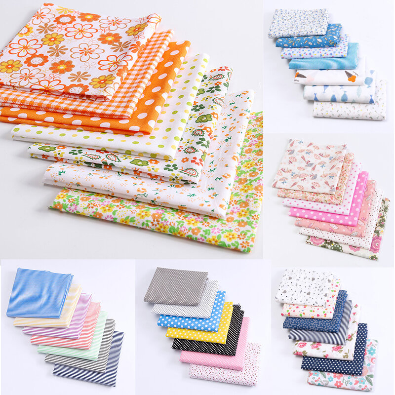 Mixed Farbe 7 Sets Von 25*24CM Plain Weben Baumwolle Mit Kleinen Blumen, Handgemachte DIY Baumwolle Patchwork Stickerei material
