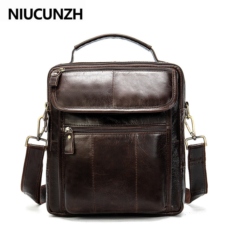 NIUCUNZH-Bolso de cuero genuino para hombre, bolsos cruzados para hombre, bandolera Vintage de cuero