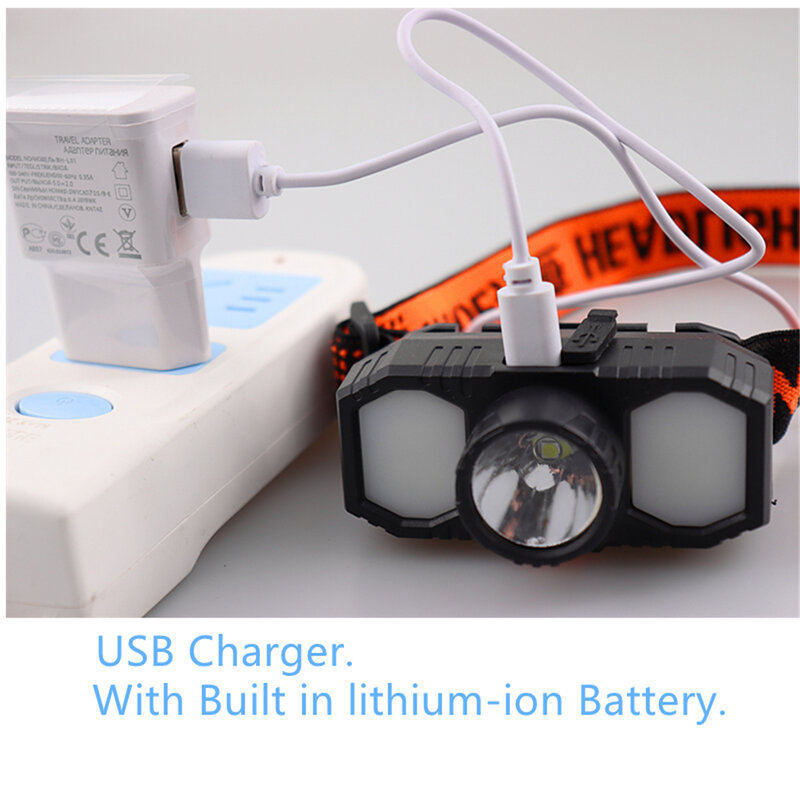 Ipx4-屋外LEDヘッドランプ,USB充電式バッテリー内蔵のキャンプまたはハイキングライト,18650バッテリー