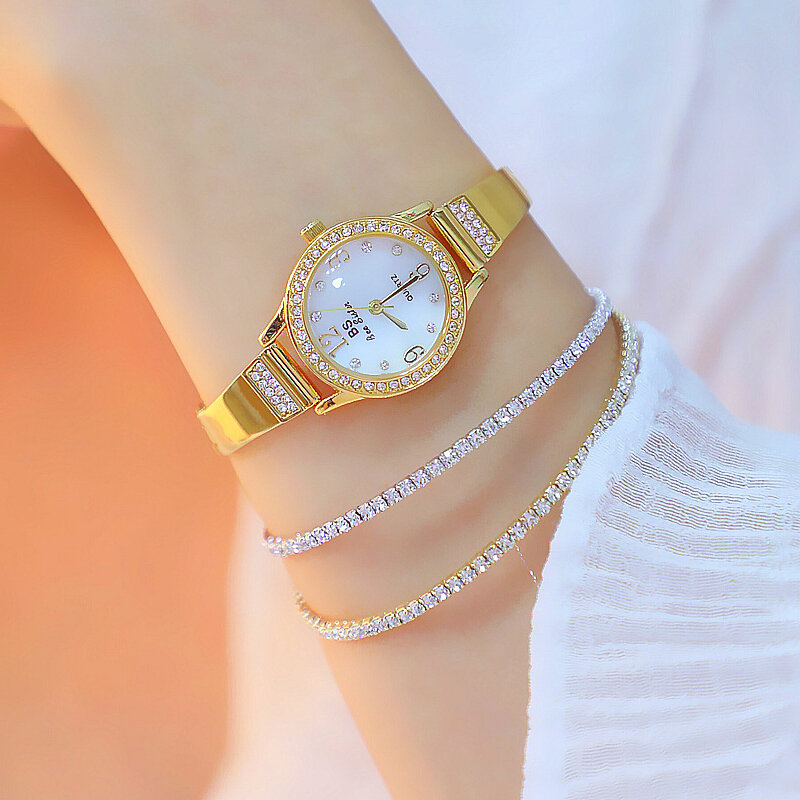 Mulheres relógios de quartzo diamante luxo ouro relógio feminino relógio de aço inoxidável senhoras pulseira relógio de pulso menina zegarek damski