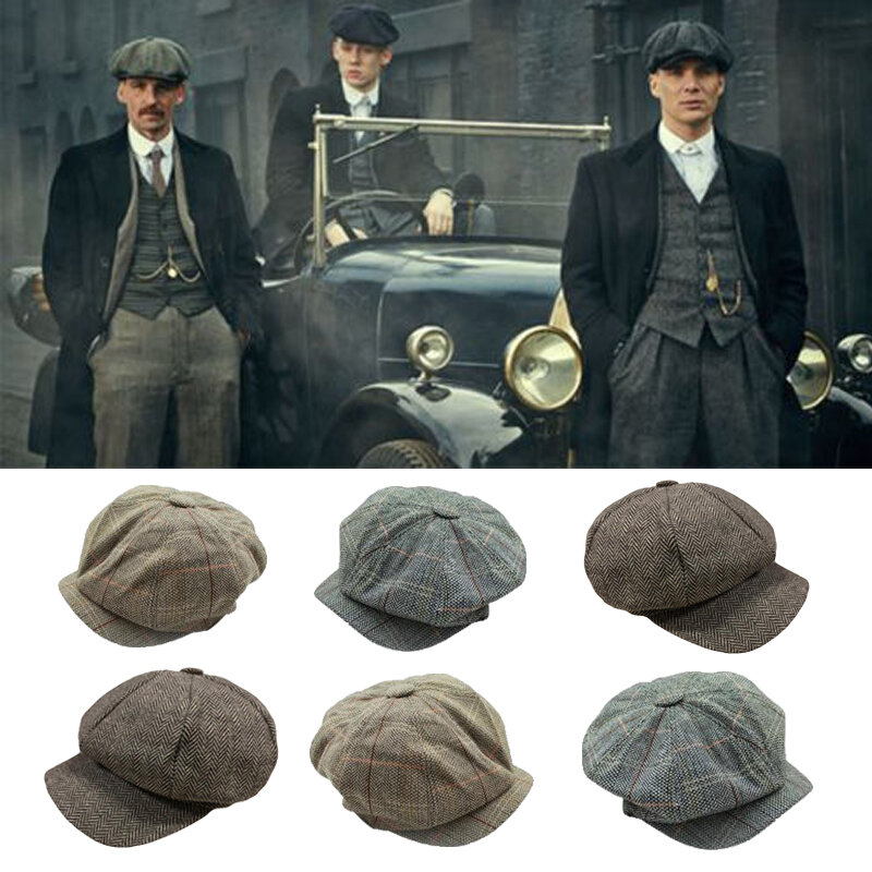 VINTAGE Newsboy หมวกแปดเหลี่ยมหมวกลำลองลายสก๊อตฤดูใบไม้ผลิใหม่เกาหลีจิตรกร Beret