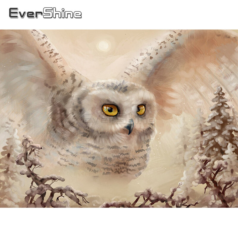EverShine-لوحة ماسية على شكل بومة ، 5D ، غرزة متقاطعة ، تطريز ، حيوانات ، أحجار الراين ، فن تزيين المنزل