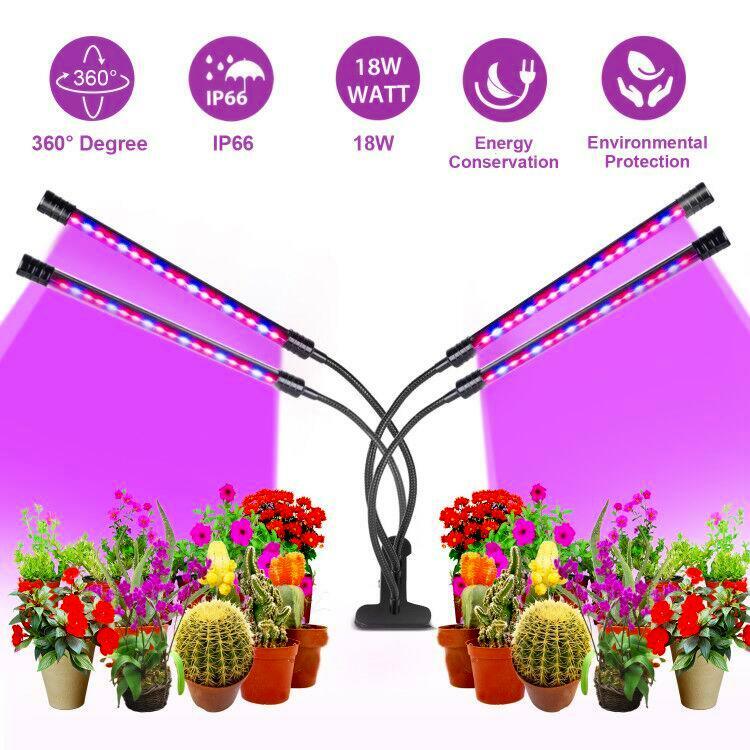 18W LED 2 têtes croissance lumière hydroponique plante à spectre complet USB