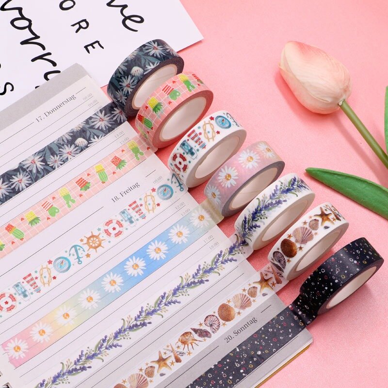 Ruban adhésif japonais pour Scrapbooking, 10M, 1x, motif fleurs, cerises, Washi, décoratif, DIY bricolage