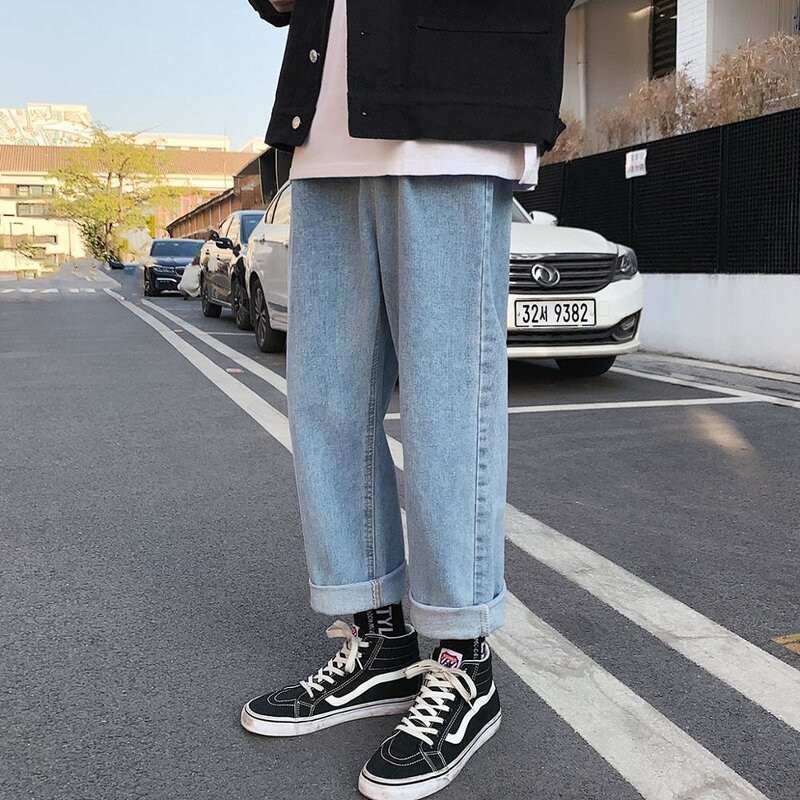 Men Loose Baggy Blue Jeans 2021 Mens Casual Korean Fashions Harem Pants Male Oversized Black High Waisted Denim Pants