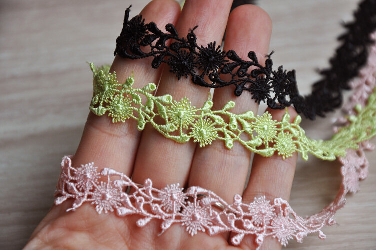 1cm Wide Fine Flower Water Soluble Embroidery Lace Ribbon DIY Shirt Coat Collar Flower Cuff Skirt Trim Hat Bouquet Accessories