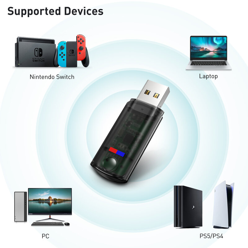 EDUP USB 블루투스 5.2 무선 블루투스 어댑터 게임 오디오 송신기와 낮은 대기 시간 플러그 앤 플레이 Xbox/PS4/PS5/PC 용