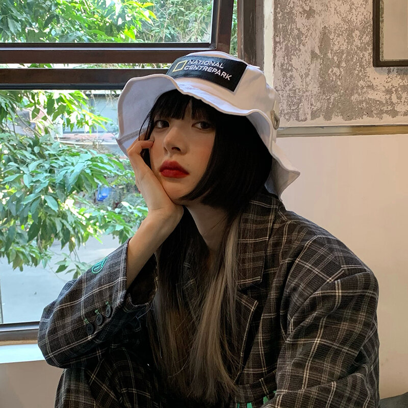 Koreański Ins Internet Celebrity Patch Cover Face małe wiaderko damskie Casual nowy przeciwsłoneczny kapelusz rybaka