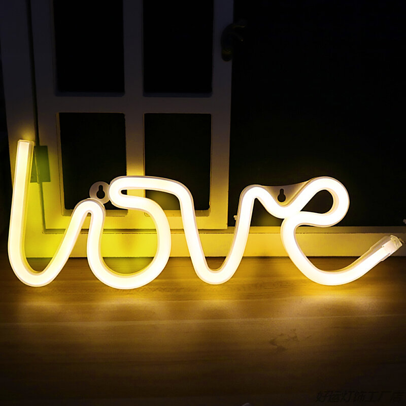 Luce notturna a Led amore luci al Neon lettera a LED forma d'amore proposta di san valentino decorazione per feste di nozze batteria luce a LED USB