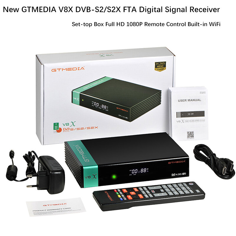 NEW HD 1080P GTmedia V8X DVB-S/S2/S2X Satellite TV Receiver Built WIFI Support CA PowerVu Bisskey H.265 1Years Europe Cline V8X
