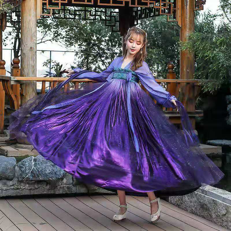 2021จีนแบบดั้งเดิมผู้หญิงสีม่วง Hanfu จีน Fairy สีม่วง Hanfu เสื้อผ้า Tang Dynasty จีนโบราณเครื่องแต่งกาย