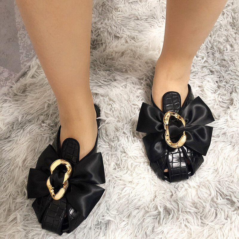 Women Sandals 2021 Summer Shoes for Women Slippers Casual Bow Shoes Women Fashion Mullers Rome Flat Flip flops Slides Non-Slip