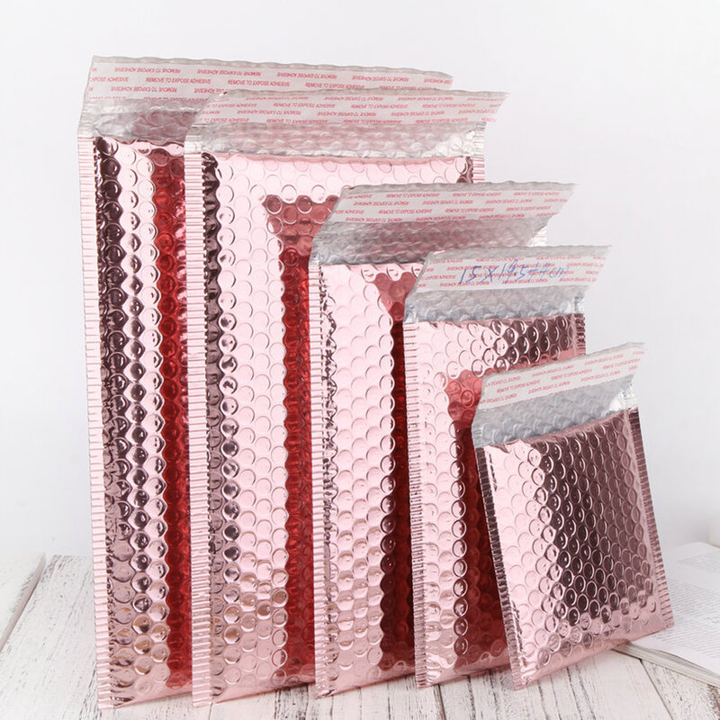 미국 창고 10 개/몫 금속 패딩 봉투 폴리 우편물 홀로그램 레이저 핑크 버블 우편물 배송