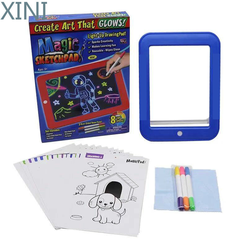 XINI – bloc de dessin magique 3D pour enfants, Fluorescent, Puzzle, Graffiti, lumineux, écriture
