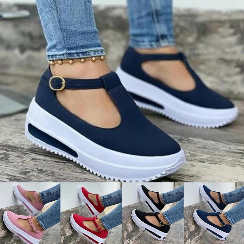 Sandalias de estilo informal para mujer, zapatos vulcanizados con cuña de Color sólido y fondo grueso para verano, novedad