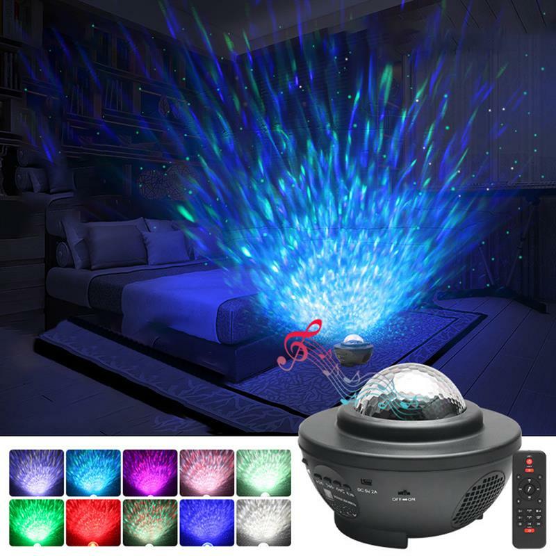 Kolorowe lampa projektora gwiazda LED, noc, lekki bluetooth sterowanie głosem odtwarzacz muzyczny LED lampka nocna z USB ładowania lampa projektora