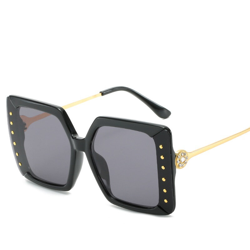 Солнечные очки LONSY женские квадратные, винтажные солнцезащитные аксессуары в прямоугольной и черной оправе, с большими стразами, Uv400, для во...