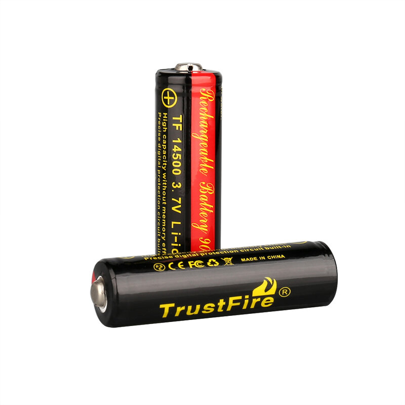 2 개/몫 TrustFire 보호 14500 3.7V 900mAh 충전식 리튬 배터리