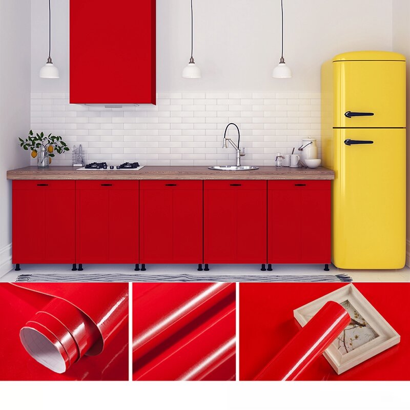 Papel de pared autoadhesivo con láser, película decorativa de Color sólido, pegatina de renovación de muebles, papel tapiz impermeable para armario de cocina