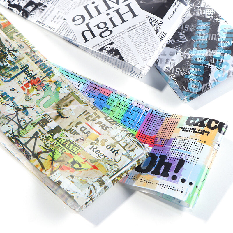 10ม้วน/กล่องหนังสือพิมพ์เล็บ Tansfer เล็บฟอยล์สติกเกอร์เล็บที่มีสีสัน Starry AB กระดาษ Wraps กาว Decals DIY เล็บ Acce