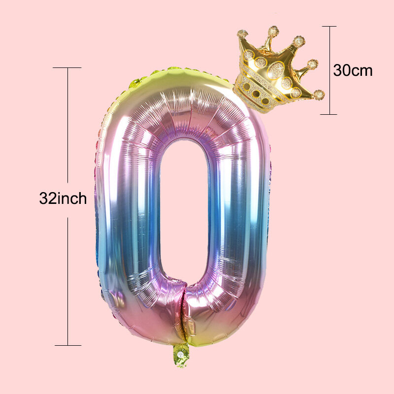 1Set arc-en-ciel irisé nombre couronne ballon joyeux anniversaire ballon bébé douche fête décoration enfants fête Ballons numériques