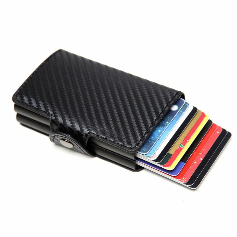 2020 Men double Aluminum Leather Purse Credit Card Holder RFID Wallet Automatic pop up Anti-theft Business 12 ID Cardholder