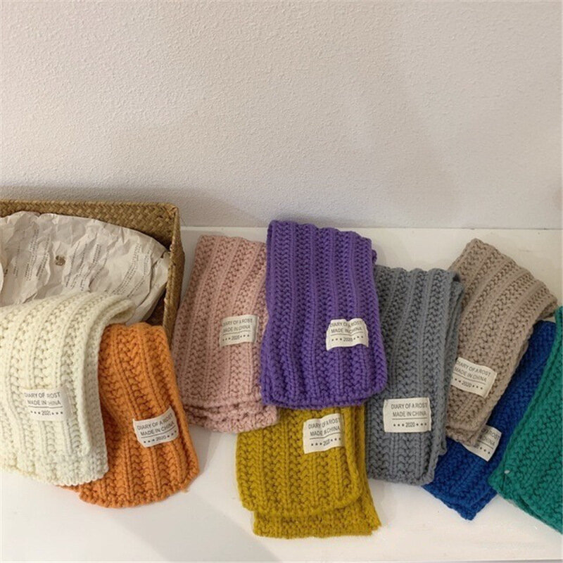 Bufanda gruesa de lana de colores para niños y niñas, pañuelo largo de punto cálido, Coreano nuevo