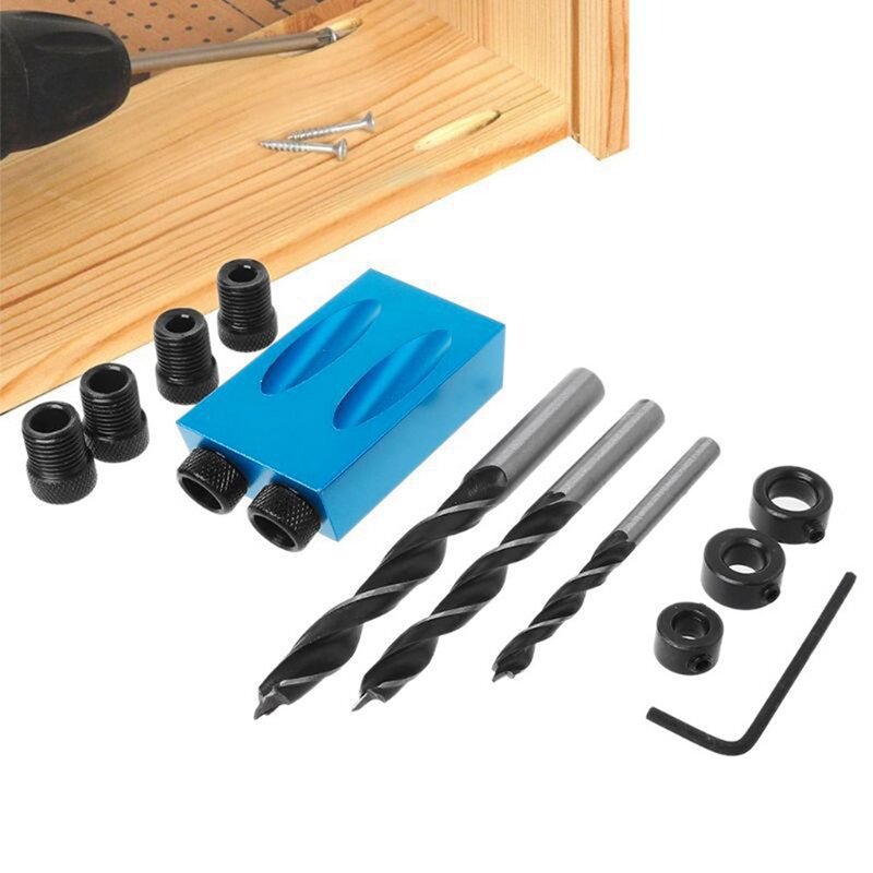 14pcs Woodworking Oblique Hole Locator Jig Clamp Kit 15 Degree Angle Drill Guide Set Hole Puncher DIY Carpentry Tools Drill Bits