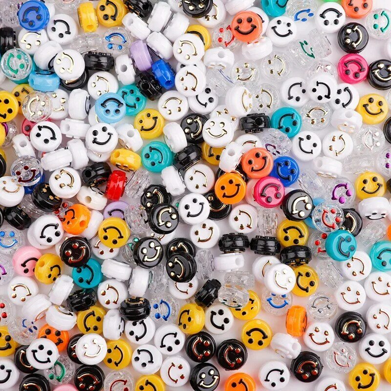 Perles rondes et plates en acrylique, 50 pièces avec visage souriant, fabrication de bracelets faits à la main, accessoires, vente en gros