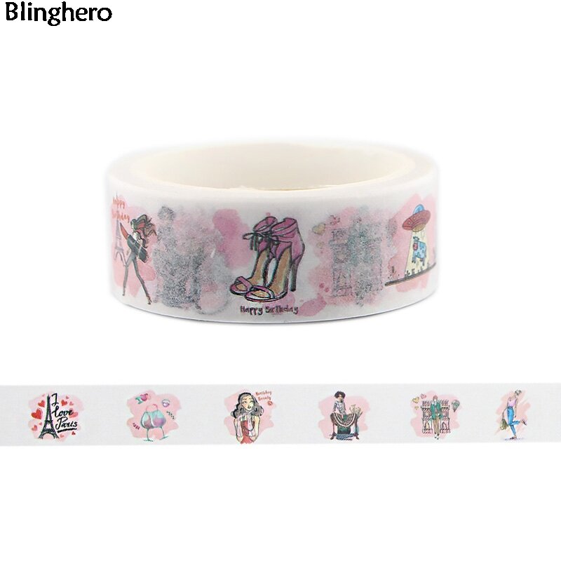 Blinghero Meet in Paris 15mmX5m Washi Tape DIY Masking Tape Adhesive Tapes Cartoon Decorative Stationery Tapes Cute Decal BH0007