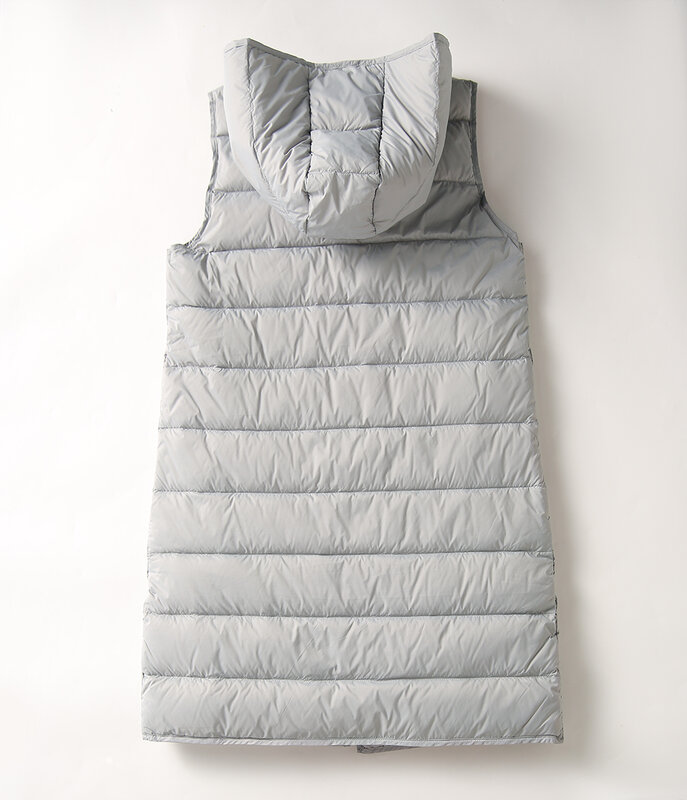 Chaqueta de plumón de pato para mujer, chaleco ligero y fino, con revestimiento de base en capas, longitud media, chaqueta con capucha, cálido, color blanco, nuevo estilo, 2021