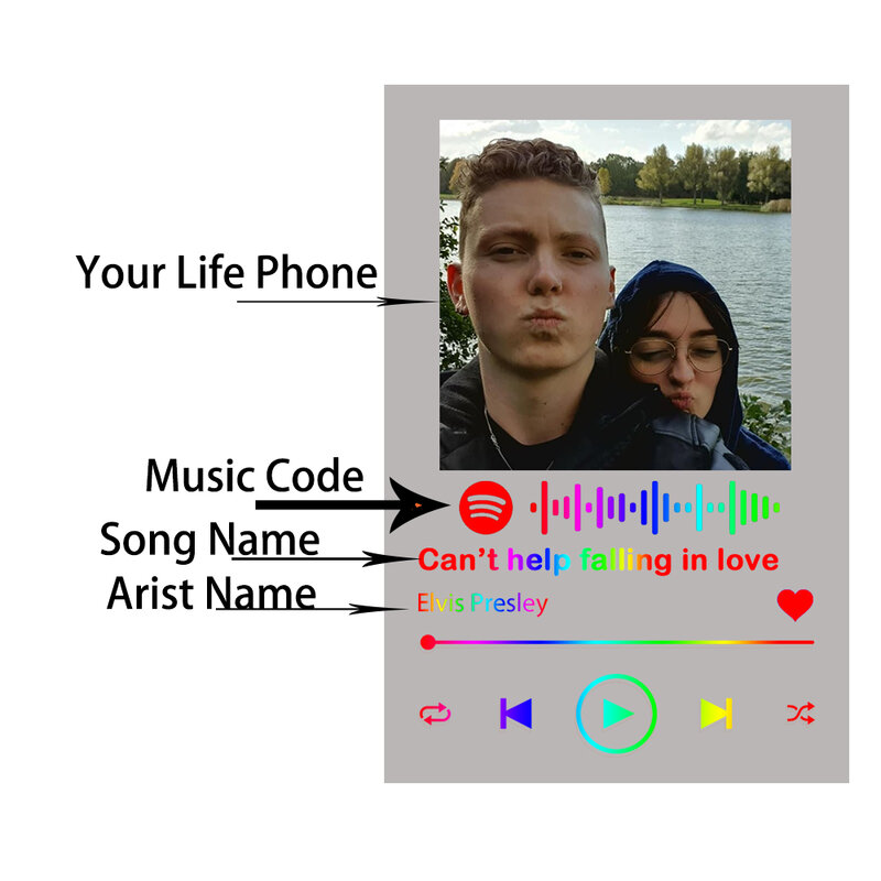Tablero musical acrílico personalizado para Spotify, placa de álbum de música para parejas, estilo de foto Personal, Spotify, aniversario