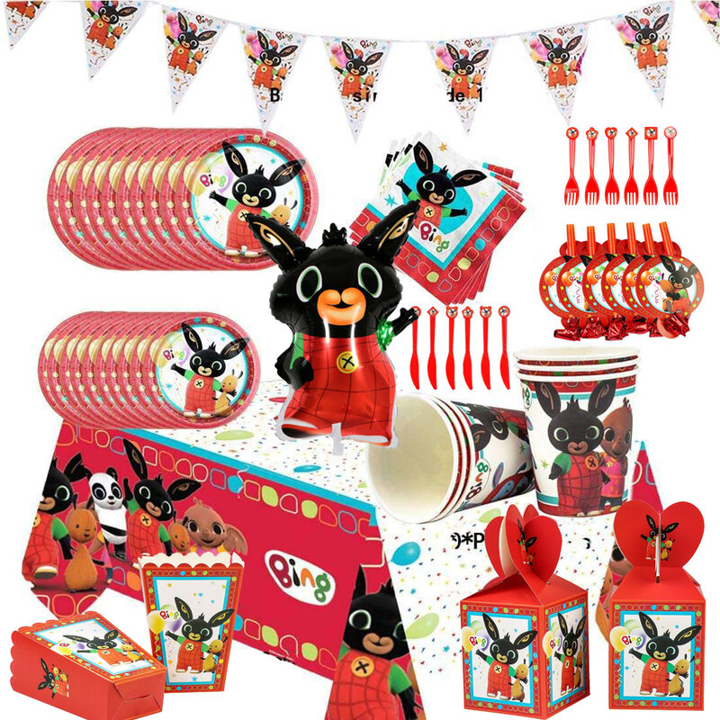 Red Rabbit Foil Balon Perlengkapan Pesta Kartun Hewan Cup Sling Kotak Permen Bayi 1 2 3Th Dekorasi Pesta Ulang Tahun Anak Faovr Mainan
