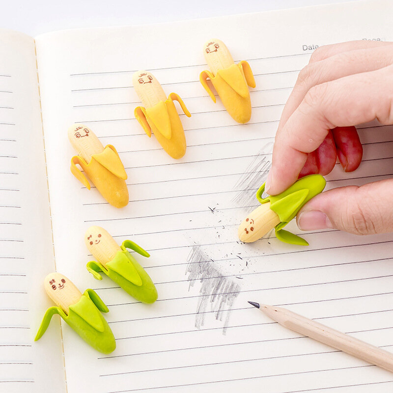 2 Pcs Creative Cute  Banana Fruit Pencil Eraser Novelty Kids Student Learning Office Stationery