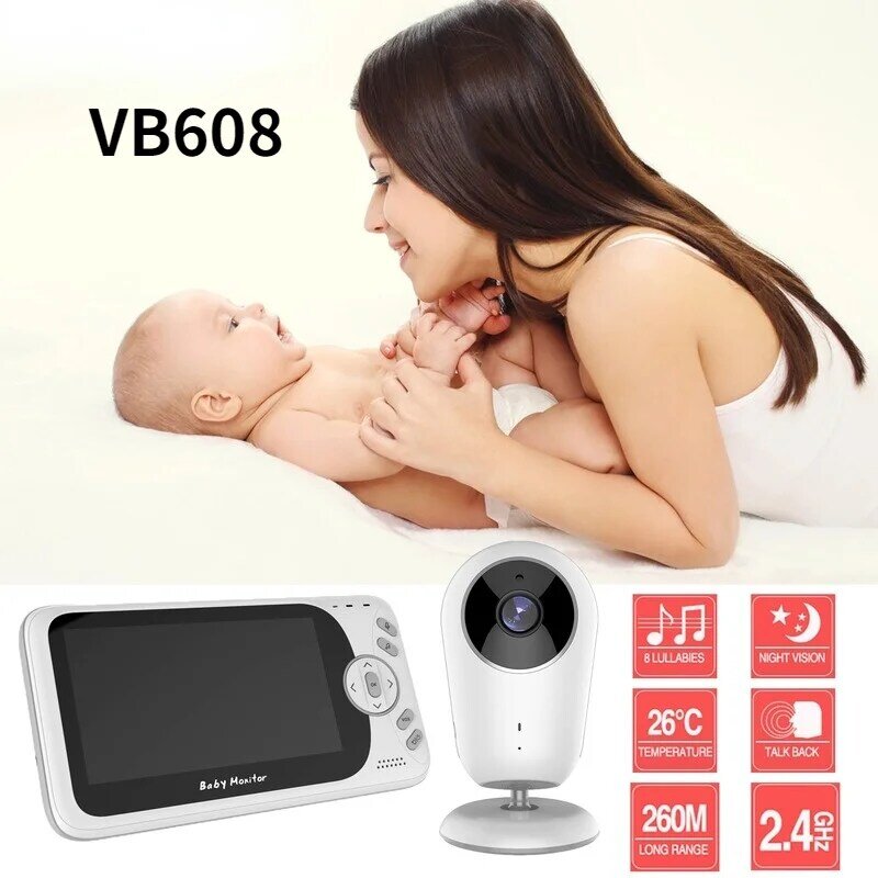 Monitor de bebé VB608 inalámbrico, 2,4G, 4,3 pulgadas, LCD, Audio bidireccional, visión nocturna, cámara de seguridad, niñera