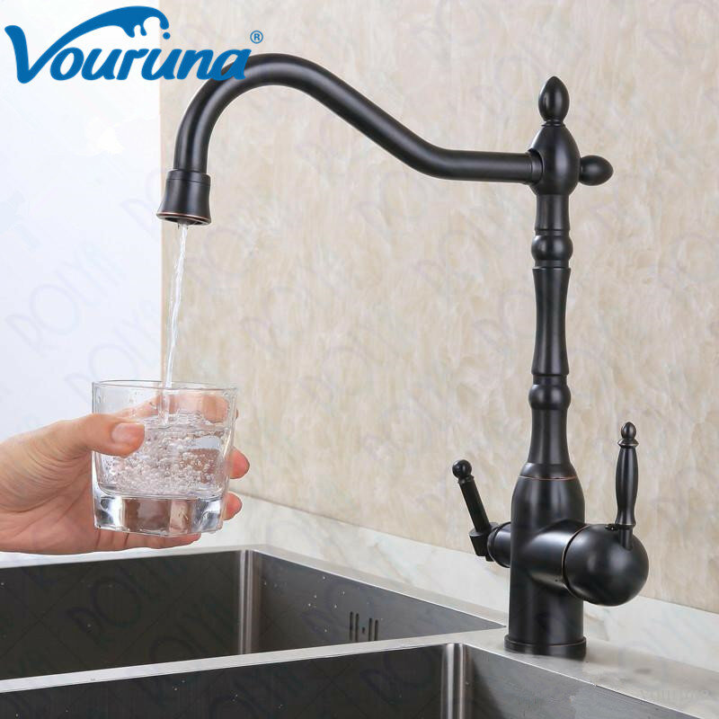 Бронзовый кухонный кран VOURUNA, 3 способа подачи питьевой воды, фильтрация, кран, винтажный трехпоточный смеситель для раковины