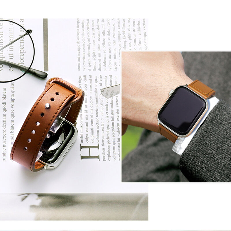 สายคล้องคอหนังสำหรับ Apple Watch SE Band 44มม.40มม.Smartwatch IWatch Series 7 6 543 42mm 38Mm สร้อยข้อมือ