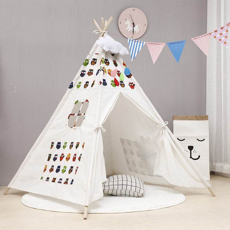 휴대용 아기 코튼 Canva Tipi 접이식 실내 어린이 텐트 천막, 원래 삼각형 인도 키즈 텐트 Wigwam 작은 놀이 집