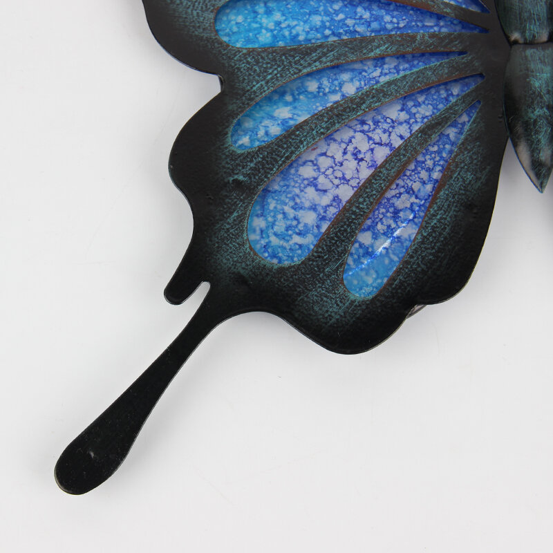 Blauw Metalen Vlinder Muur Kunstwerk Voor Tuin Decoratie Miniaturen Standbeelden Dier Outdoor Decor En Sculpturen