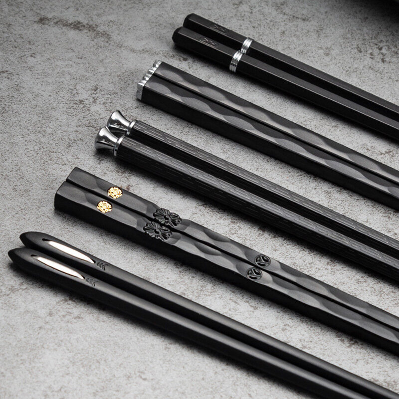 5 pares/lote coreano japonês liga de aço inoxidável pauzinhos de metal chinês varas circular pauzinhos feitos à mão presente pacote