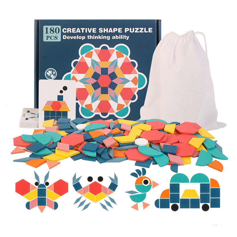 180 Stuks Houten Puzzel Boord Set Kleurrijke Baby Montessori Onderwijs Geometrische Vorm Speelgoed Voor Kinderen Leren Ontwikkelen