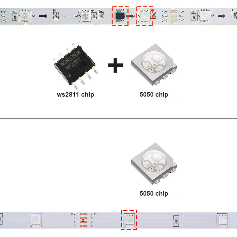 Ws2811-fita de led dream, rgb, fita de led endereçável com 5m, 10m, 15m, 20m, 5050 pixels, com adaptador + controle