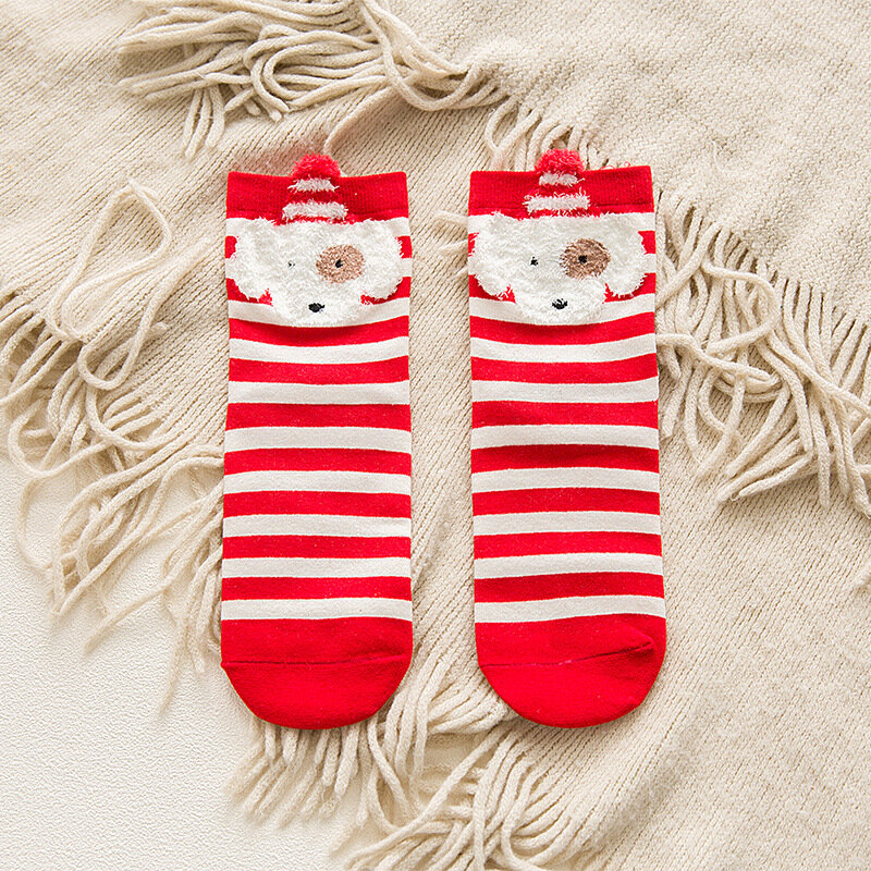 Meias de natal feminino outono & inverno vermelho 3d dos desenhos animados meias de natal adorável japonês elk meias de tubo médio wz006