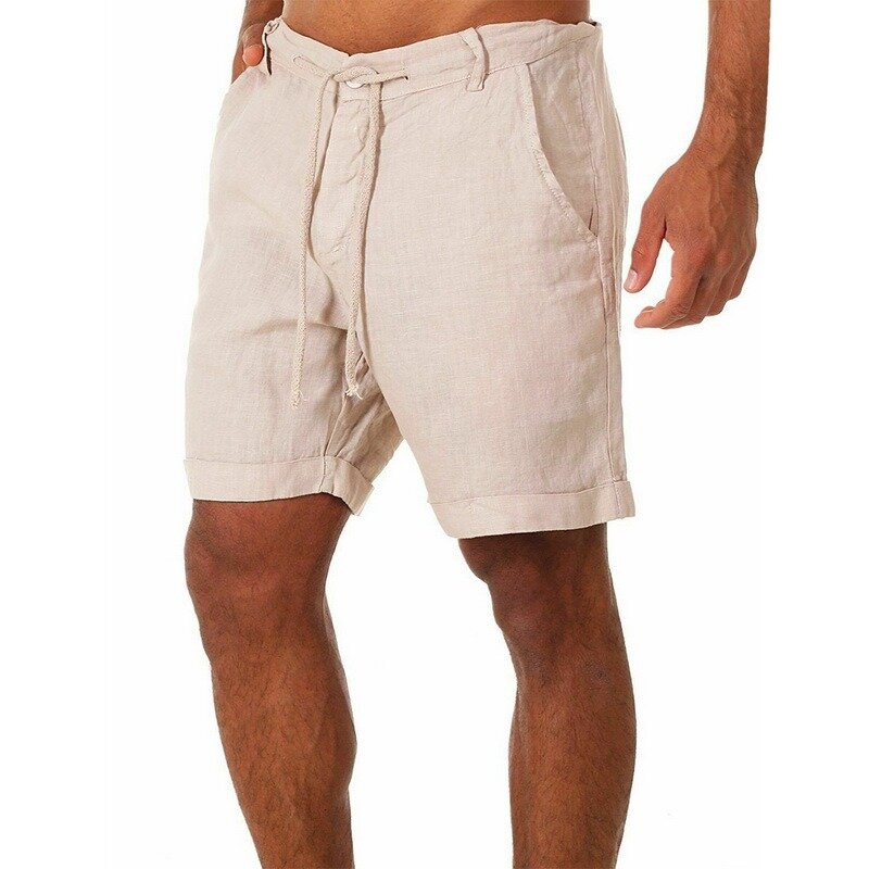 Pantalones cortos informales con bolsillos para hombre, Bermudas de algodón y lino para correr y fisicoculturismo, con botones, para primavera y verano