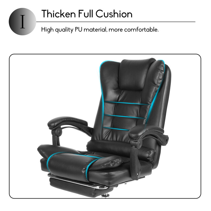 Cadeira giratória ergonômica para computador e escritório, giratória, couro sintético, ajustável, com apoio para os pés, elevação