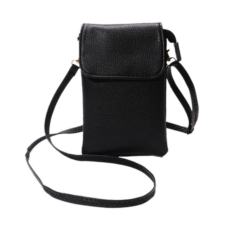 Mini bolso bandolera de piel sintética para mujer, cartera portátil desmontable con correa de hombro, Color sólido, a la moda